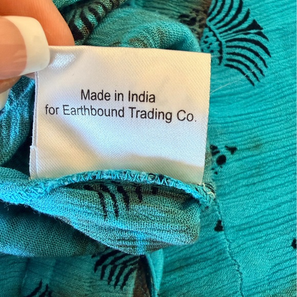 Earthbound bohemian wide leg pants, highwaisted elastic waist, turquoise blue, S - Picture 13 of 13